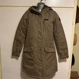 Columbia women’s size small subtle mountain long insulated jacket brown